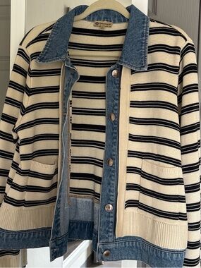 Cream and black striped denim jacket